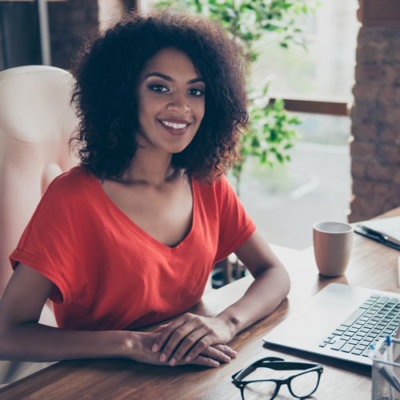 Female Teleradiologist working from her home office.
